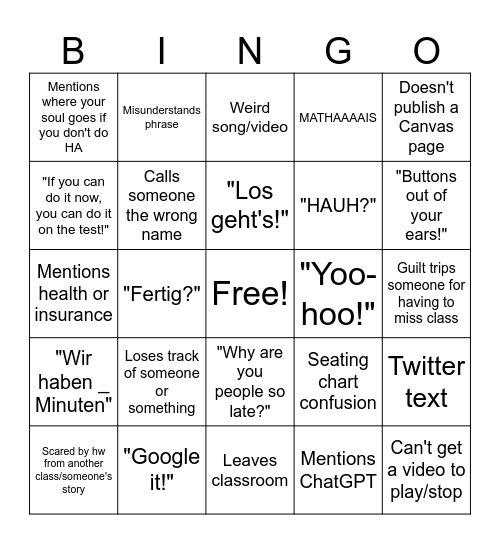 Frau Knoy Bingo 4 Bingo Card