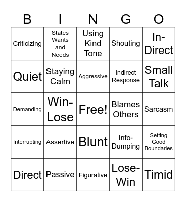 Communication Bingo Card