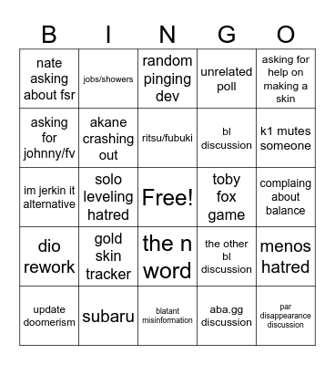 #general-vip Bingo Card