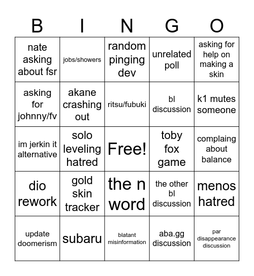 #general-vip Bingo Card