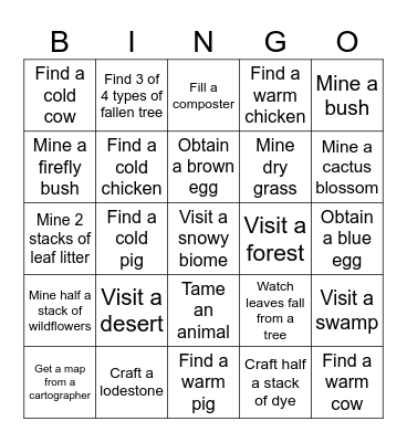 Minecraft Spring to Life Bingo Card