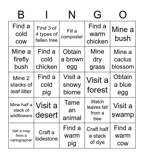 Minecraft Spring to Life Bingo Card