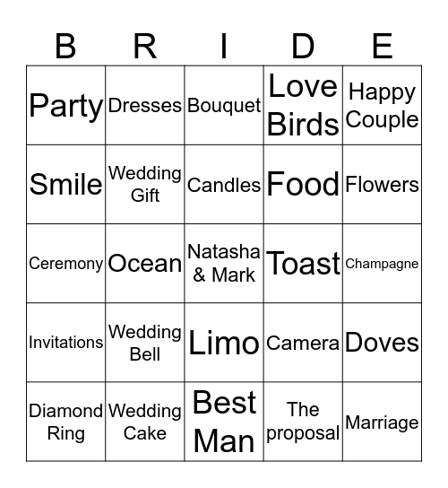 Bridal Bingo Card