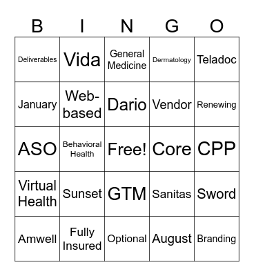 Virtual Health Updates Bingo Card