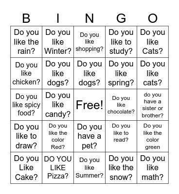 yes or no Bingo Card