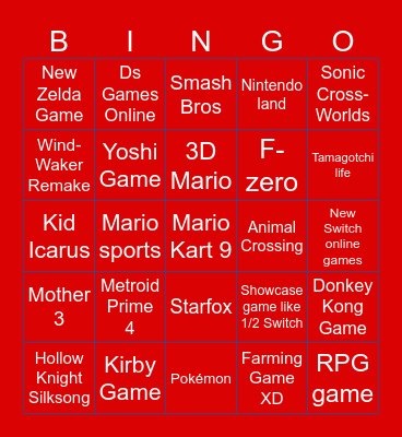 Nintendo Switch 2 Direct Bingo Card