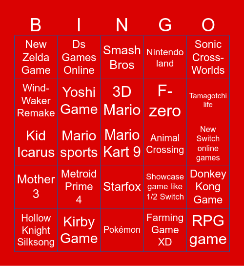 Nintendo Switch 2 Direct Bingo Card
