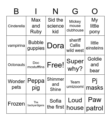 childhood shows Bingo Card