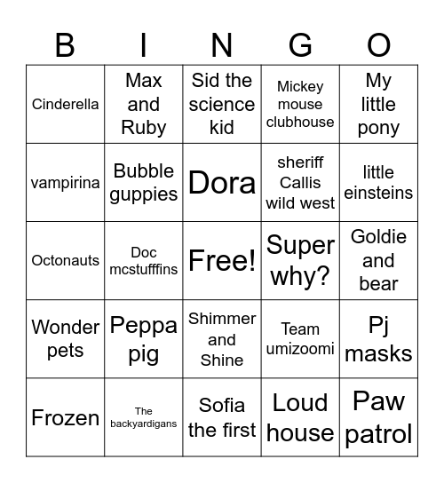 childhood shows Bingo Card