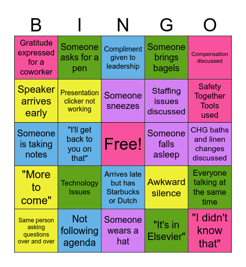 Peds/PICU Staff Meeting Bingo Card