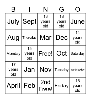 Bday Bingo Card