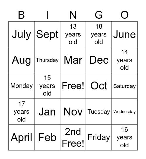 Bday Bingo Card