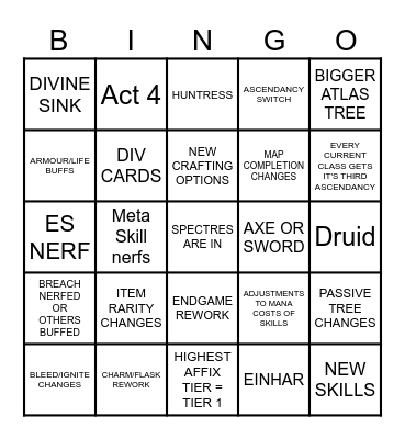 POE 2 - 0.2.0 Bingo Card