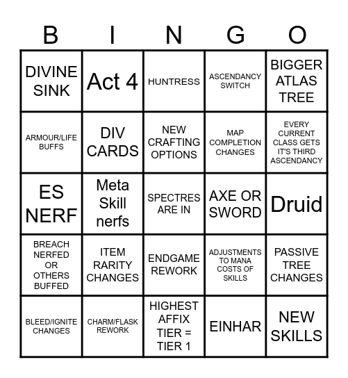 POE 2 - 0.2.0 Bingo Card
