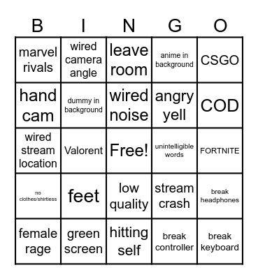 Gamer Rage Bingo Card