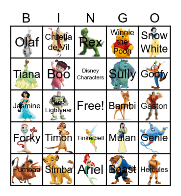 Disney Characters Bingo Card