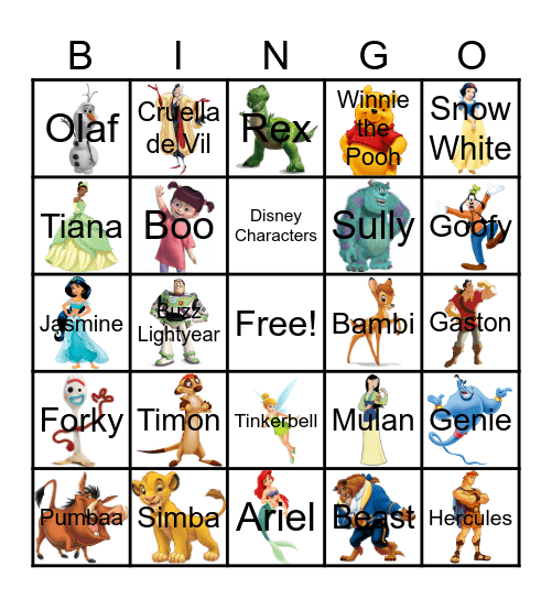 Disney Characters Bingo Card