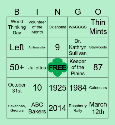 Girl Scouts of Kansas Heartland Bingo Card