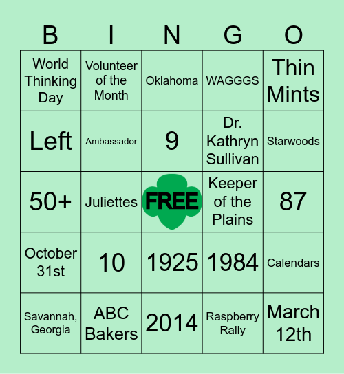 Girl Scouts of Kansas Heartland Bingo Card