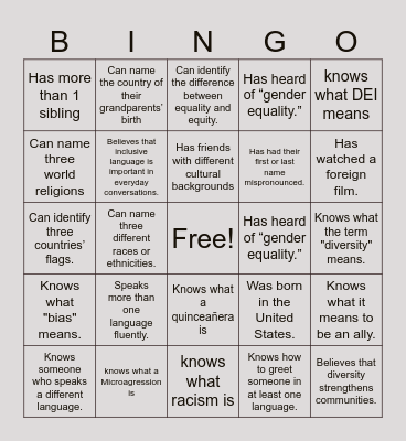 DEI BINGO Card