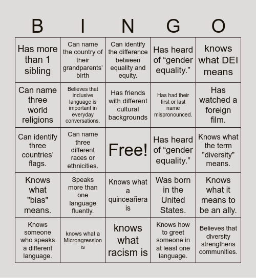 DEI BINGO Card