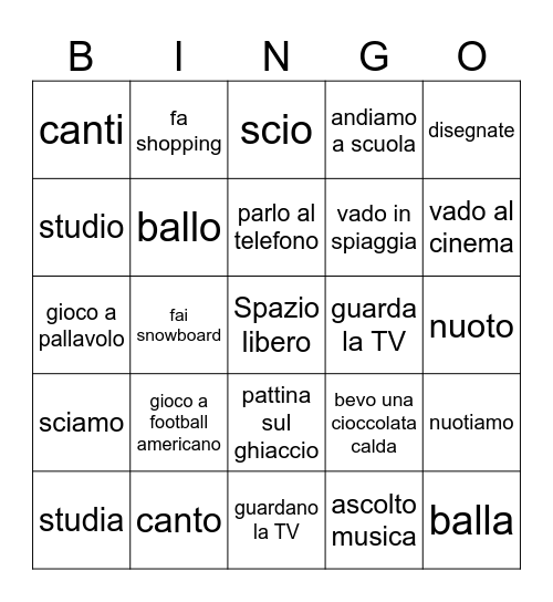Cosa fai? Bingo Card