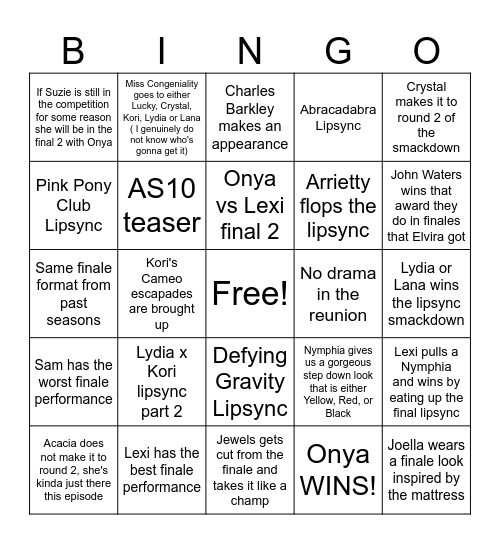 DRAG RACE S17 FINALE/ REUNION BINGO Card