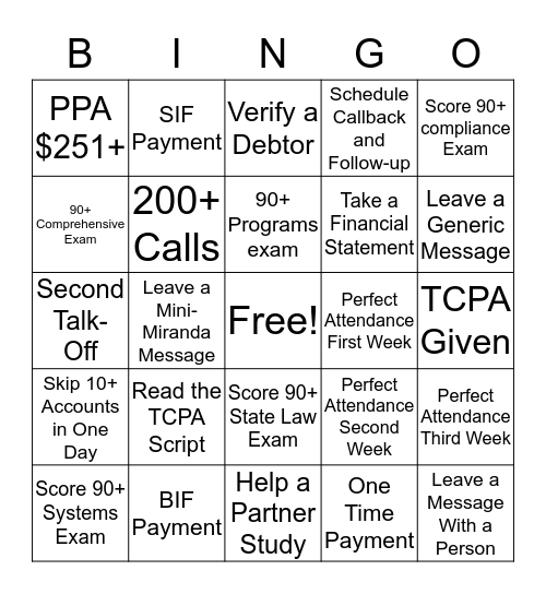 Training Monthly Contest Bingo Card