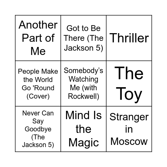 Game Three Bingo Card