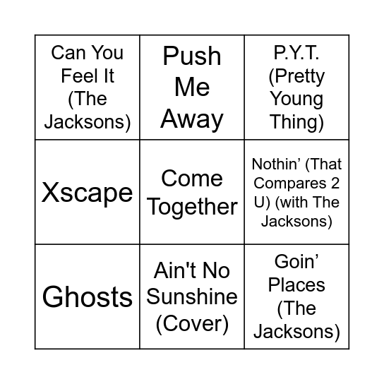 Game Five Bingo Card