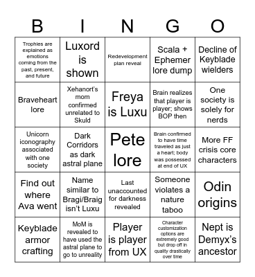 Missing Link Bingo Card