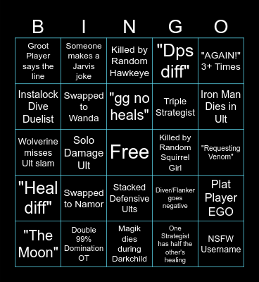 Marvel Rivals Bingo Card