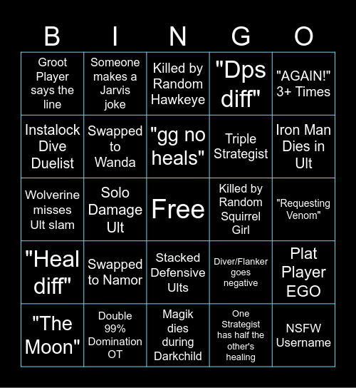 Marvel Rivals Bingo Card