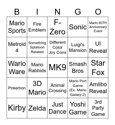 Switch 2 Bingo Card