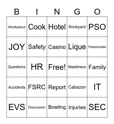 Safety Meeting! Bingo Card