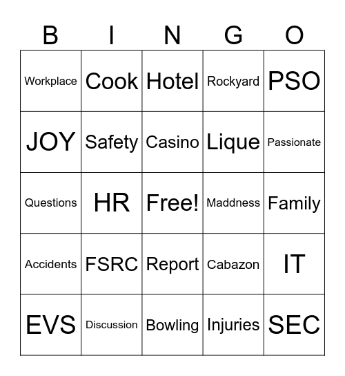 Safety Meeting! Bingo Card