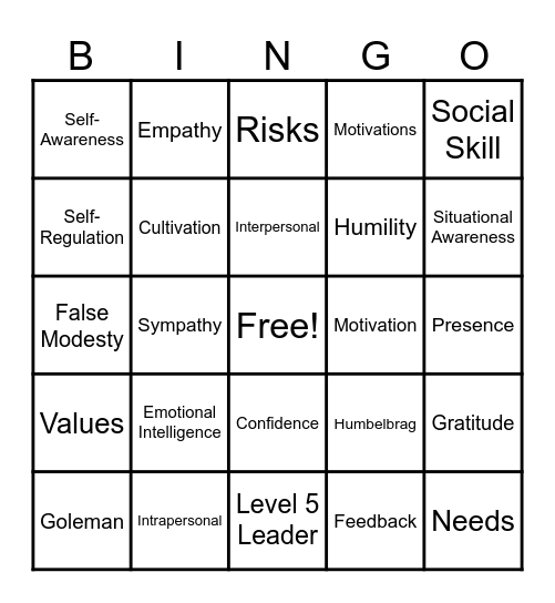 Social Skill Bingo Card