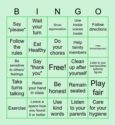 Girl Scout BINGO: Respect Yourself and Others Bingo Card