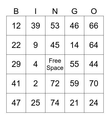 Bingo Card #2 Bingo Card