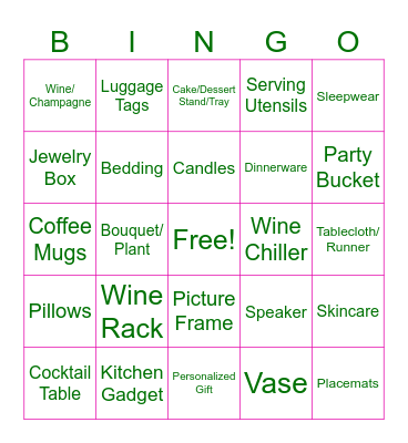 Taylor's Bridal Shower Gifts Bingo Card