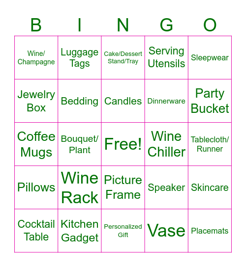 Taylor's Bridal Shower Gifts Bingo Card