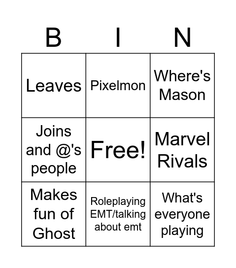 Untitled Bingo Card