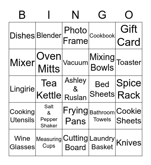 Bridal Shower Gift Bingo Card