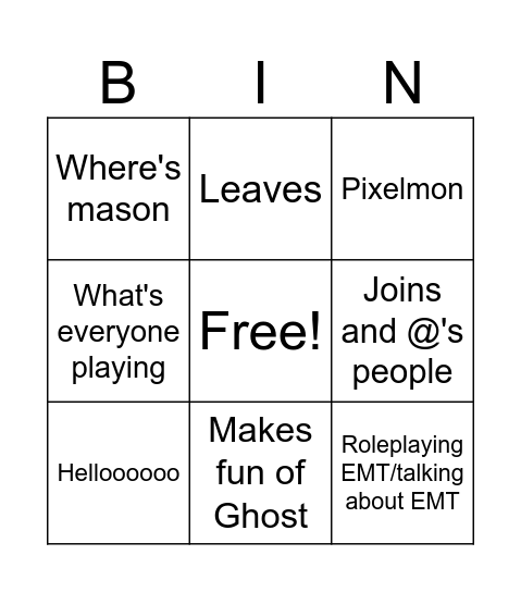 Untitled Bingo Card