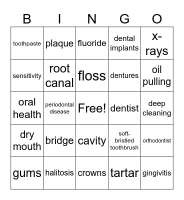 Oral Hygiene Bingo Card