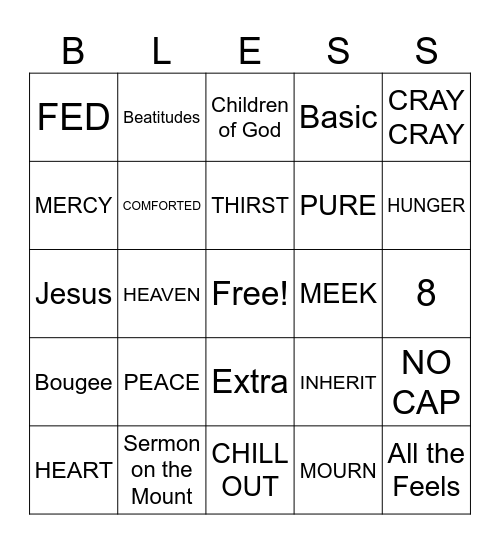 Beatitudes BINGO Card