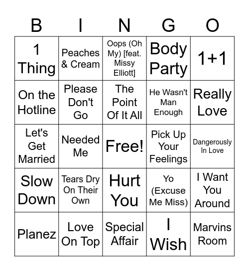 R&B Music Video Bong-O Bingo Card