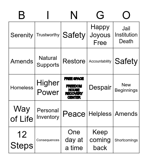 FHRC Sobriety Bingo! Bingo Card
