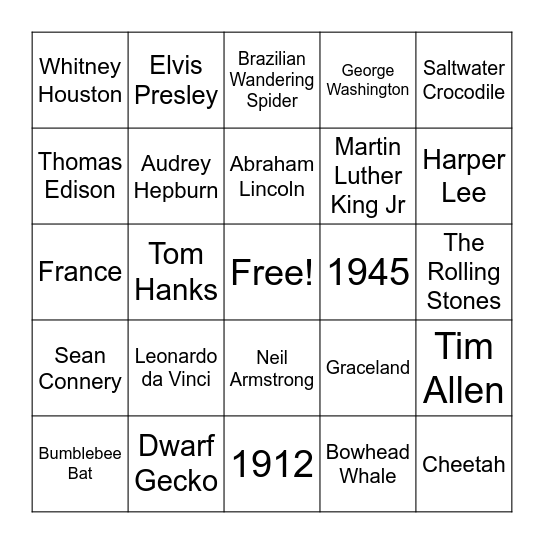 Trivia Bingo Card