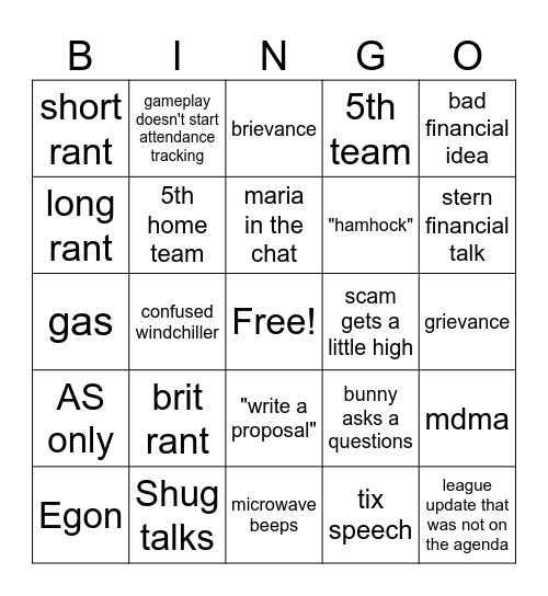 Meeting Bingo Card